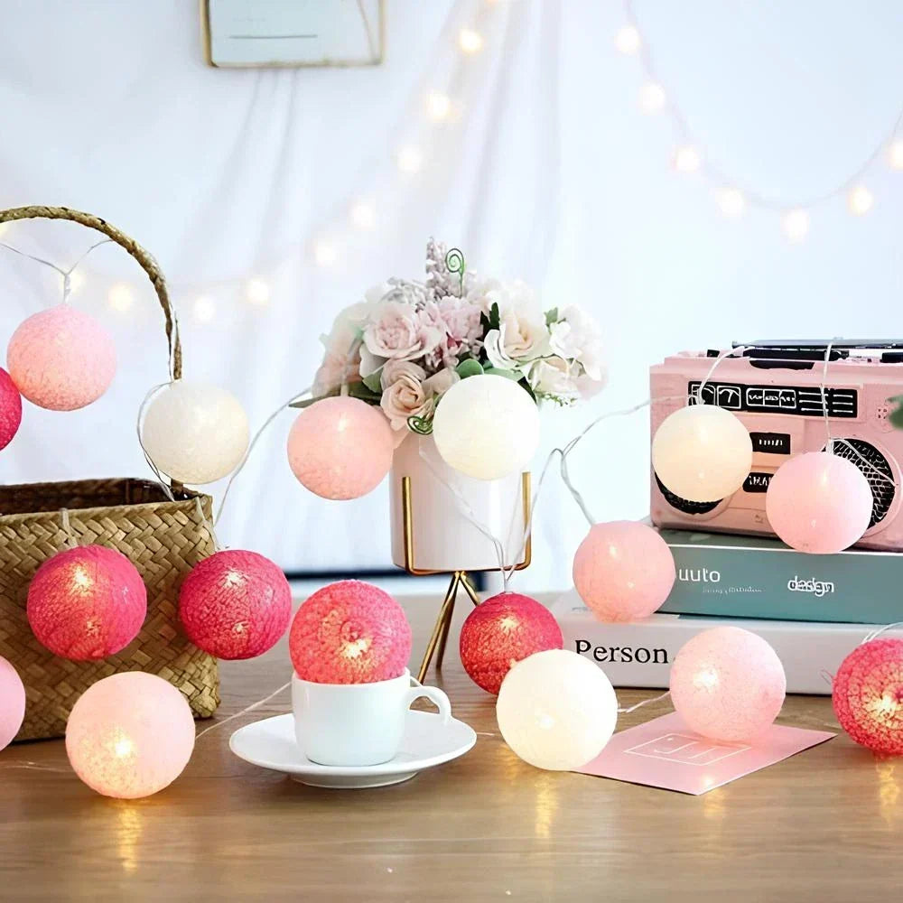 Cotton Ball LED String Lights USB Or Battery Powered