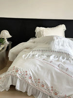 Cotton Bedding Set Floral Embroidery Ruffled Border Four-Piece Set
