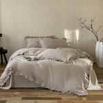 Cotton Bedding Set Percale Ruffled Duvet Cover & Pillowcases