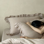 Cotton Bedding Set Percale Ruffled Duvet Cover & Pillowcases