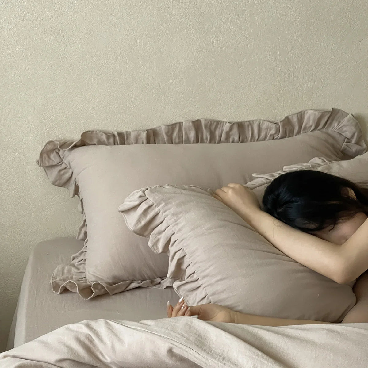 Cotton Bedding Set Percale Ruffled Duvet Cover & Pillowcases