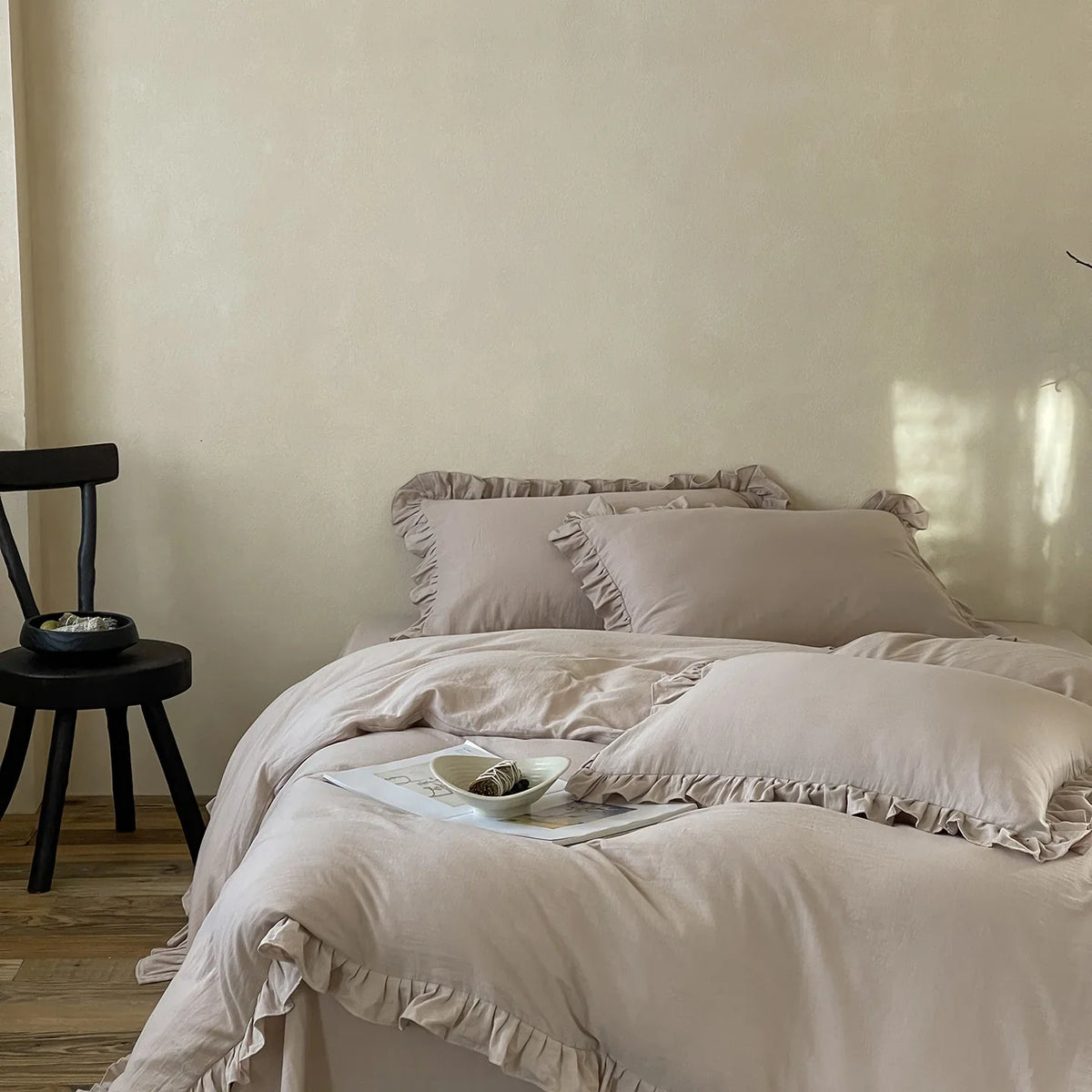 Cotton Bedding Set Percale Ruffled Duvet Cover & Pillowcases