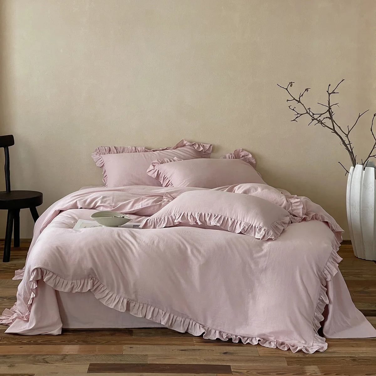 Cotton Bedding Set Percale Ruffled Duvet Cover & Pillowcases