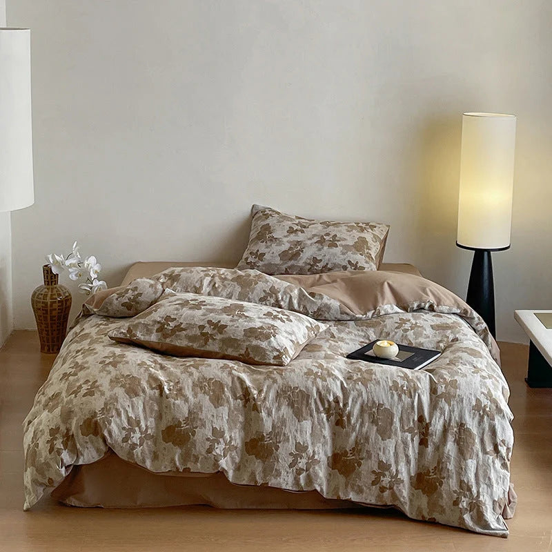 Cotton Bedding Set Reversible Floral 4-Piece