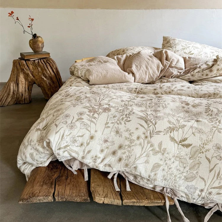 Cotton Gauze Bedding Set Floral Breathable Four-Piece