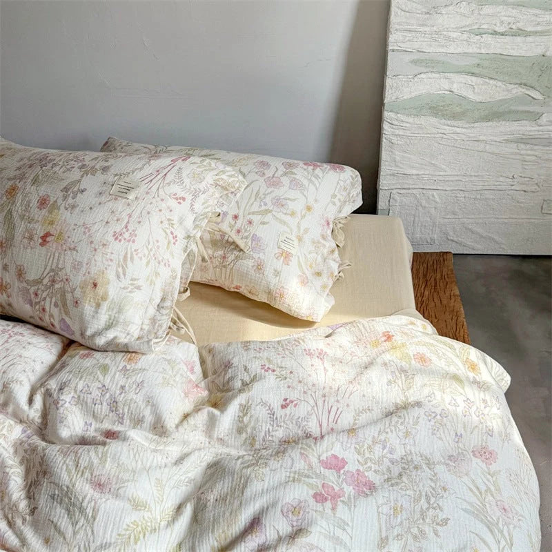 Cotton Gauze Bedding Set Floral Breathable Four-Piece