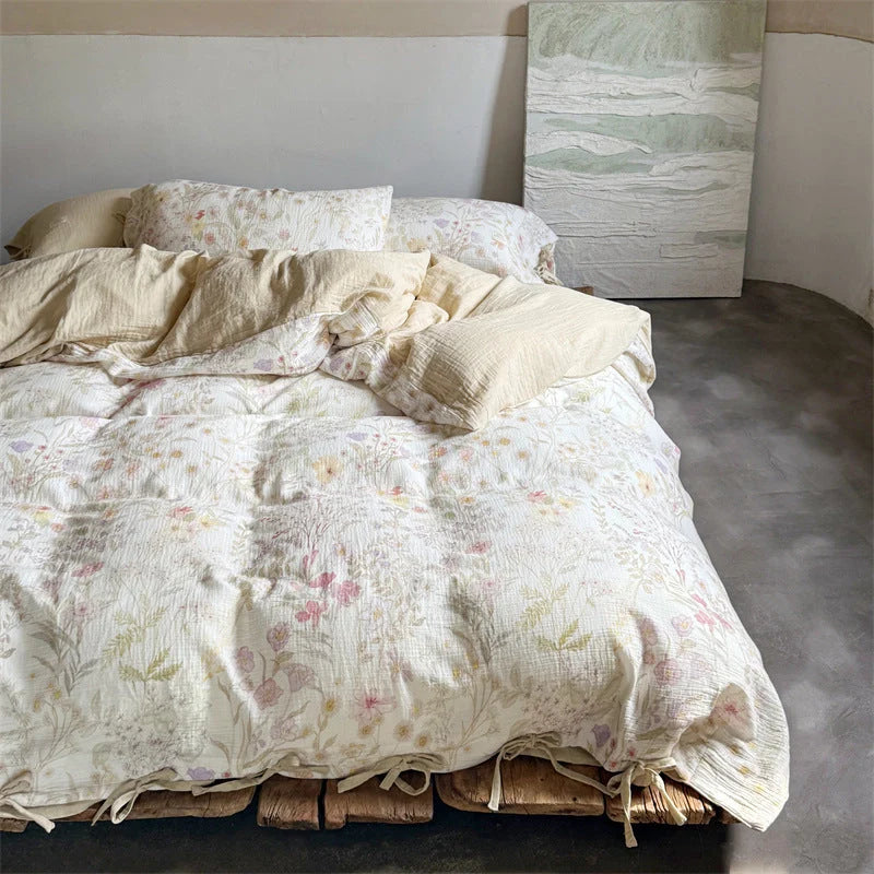 Cotton Gauze Bedding Set Floral Breathable Four-Piece