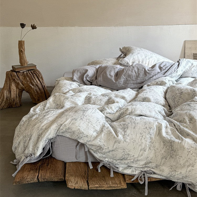 Cotton Gauze Bedding Set Floral Breathable Four-Piece