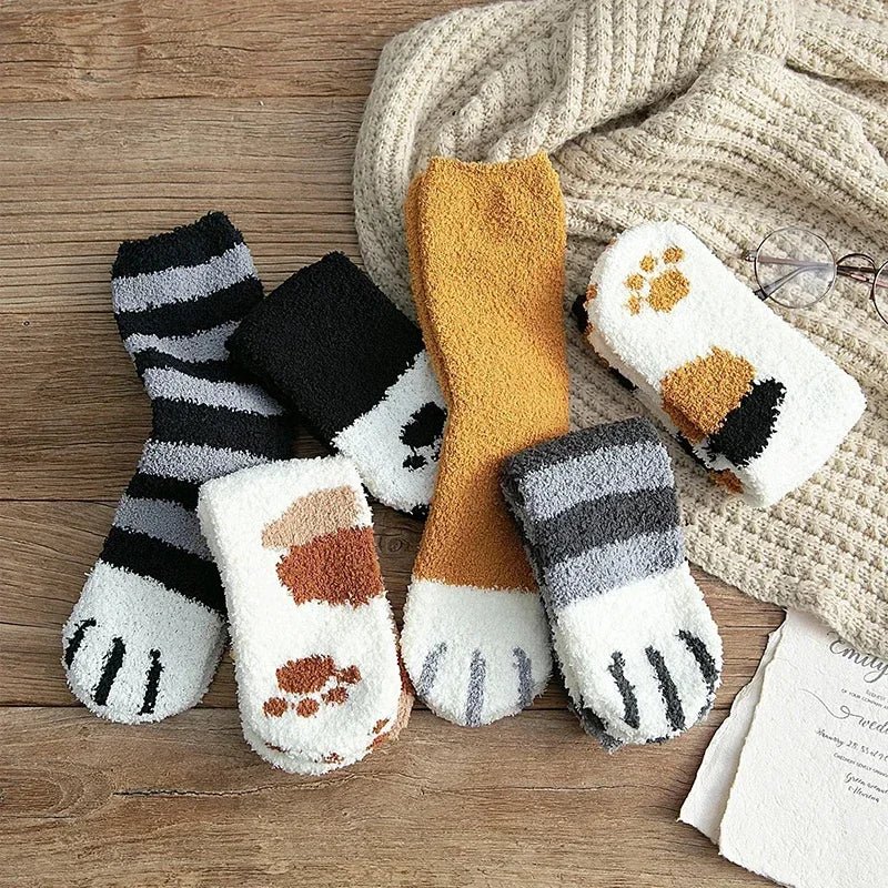 Cotton Socks Soft Feel Cat Paw Pattern One Size EU 35–42