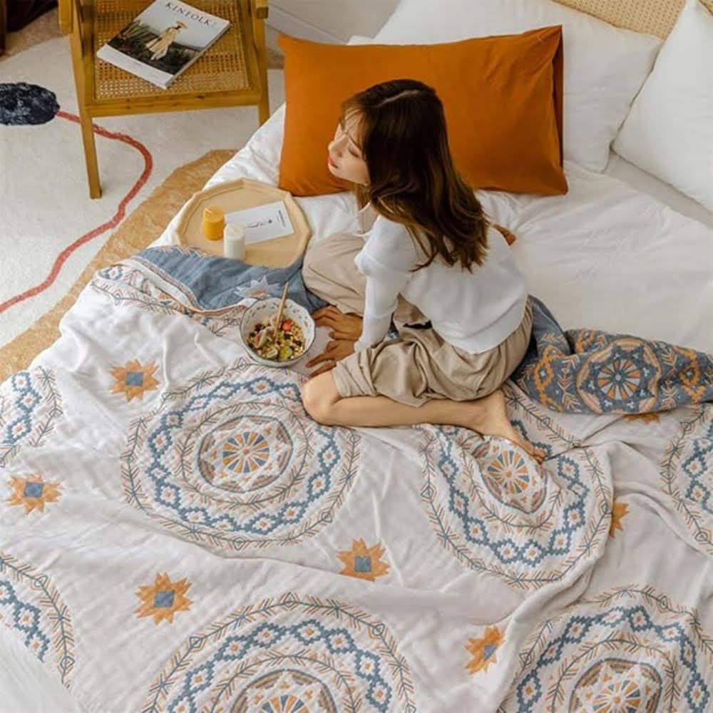 Cotton Throw Blanket Mandala Pattern Indoor & Outdoor Use