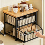 Countertop Organizer Wood Top Sliding Wire Basket