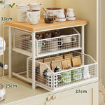 Countertop Organizer Wood Top Sliding Wire Basket