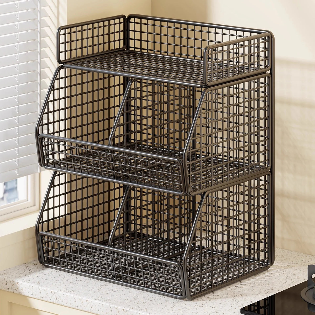 Countertop Pantry Organizer Coated Wire Multi-Tier Storage
