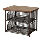 Countertop Storage Organizer Sliding Mesh Basket Wood-Look Top