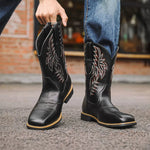 Cowboy Boots Mid-Calf Embroidered Shaft Square Toe Pull-On