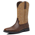 Cowboy Boots Mid-Calf Embroidered Shaft Square Toe Pull-On