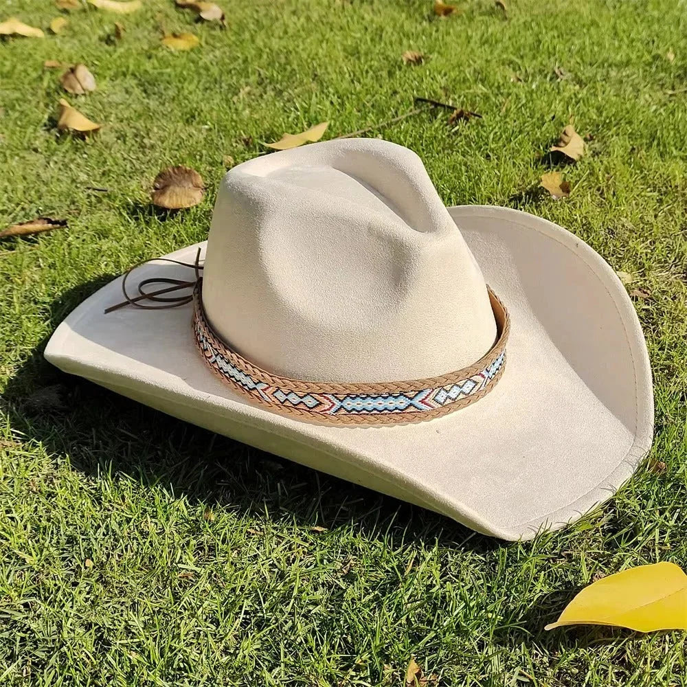 Cowboy Hat Faux Suede Wide Brim Structured Crown