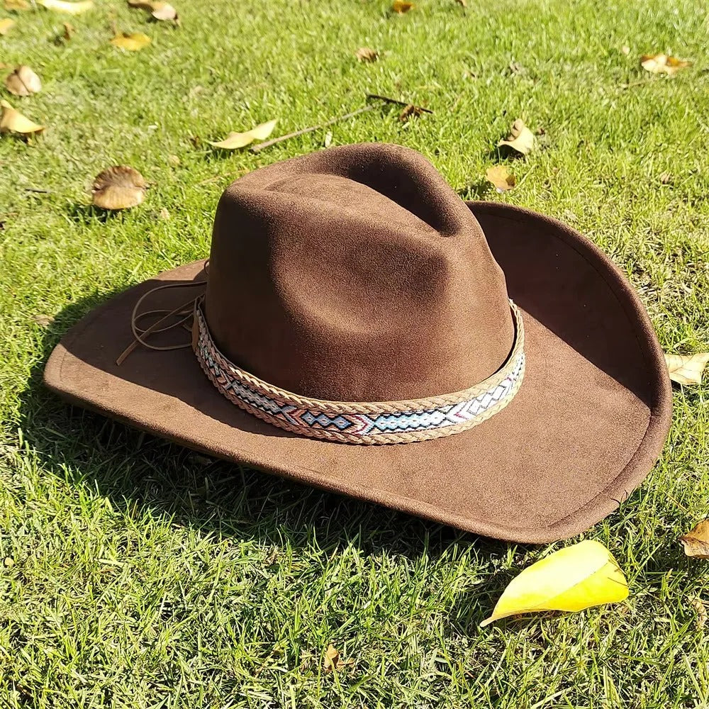 Cowboy Hat Faux Suede Wide Brim Structured Crown