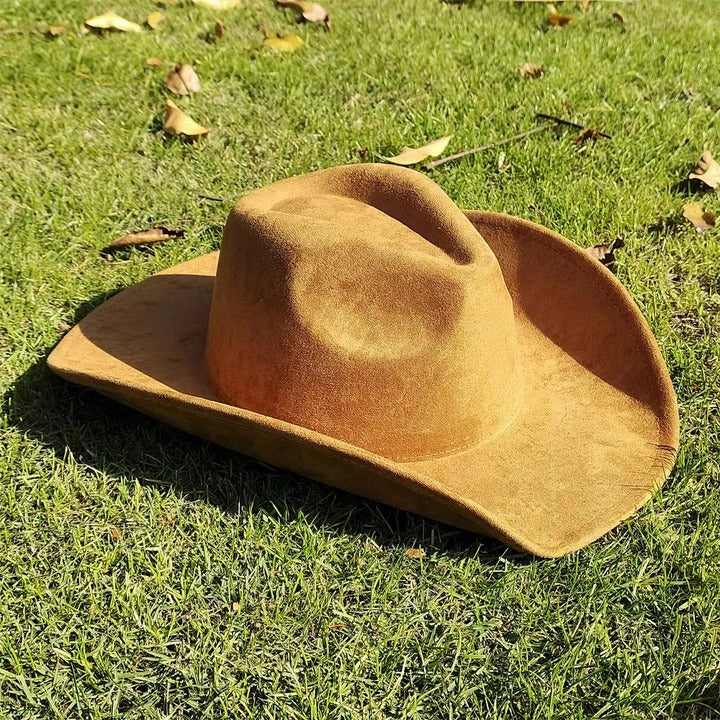 Cowboy Hat Faux Suede Wide Brim Structured Crown