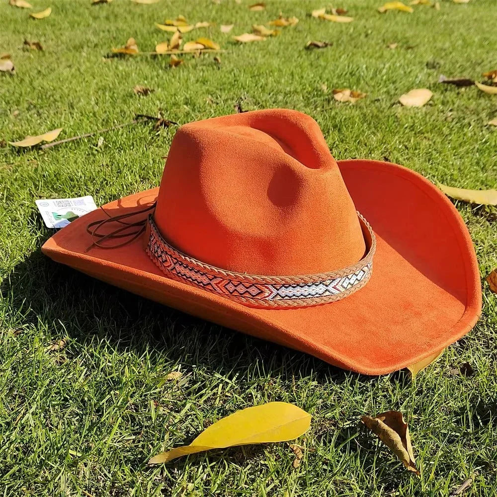 Cowboy Hat Faux Suede Wide Brim Structured Crown