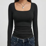 Crop Top Square Neck Long Sleeve Four-Way Stretch