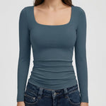 Crop Top Square Neck Long Sleeve Four-Way Stretch