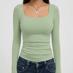 Crop Top Square Neck Long Sleeve Four-Way Stretch