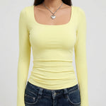 Crop Top Square Neck Long Sleeve Four-Way Stretch