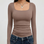 Crop Top Square Neck Long Sleeve Four-Way Stretch