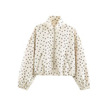 Cropped Bomber Jacket Polka Dot Lightweight Zip Pockets