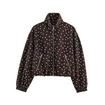 Cropped Bomber Jacket Polka Dot Lightweight Zip Pockets