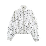 Cropped Bomber Jacket Polka Dot Lightweight Zip Pockets