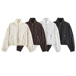 Cropped Bomber Jacket Polka Dot Lightweight Zip Pockets