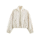 Cropped Bomber Jacket Polka Dot Lightweight Zip Pockets