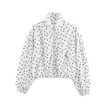 Cropped Bomber Jacket Polka Dot Lightweight Zip Pockets