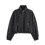 Cropped Bomber Jacket Polka Dot Lightweight Zip Pockets