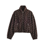 Cropped Bomber Jacket Polka Dot Lightweight Zip Pockets