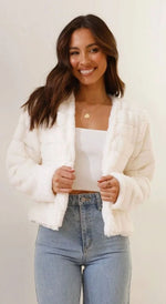 Cropped Jacket Plush Faux Fur Open Front TTS:VEVENT
