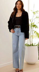 Cropped Jacket Plush Faux Fur Open Front TTS:VEVENT