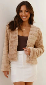 Cropped Jacket Plush Faux Fur Open Front TTS:VEVENT