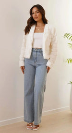 Cropped Jacket Plush Faux Fur Open Front TTS:VEVENT