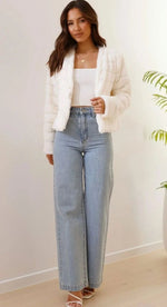 Cropped Jacket Plush Faux Fur Open Front TTS:VEVENT