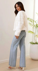 Cropped Jacket Plush Faux Fur Open Front TTS:VEVENT