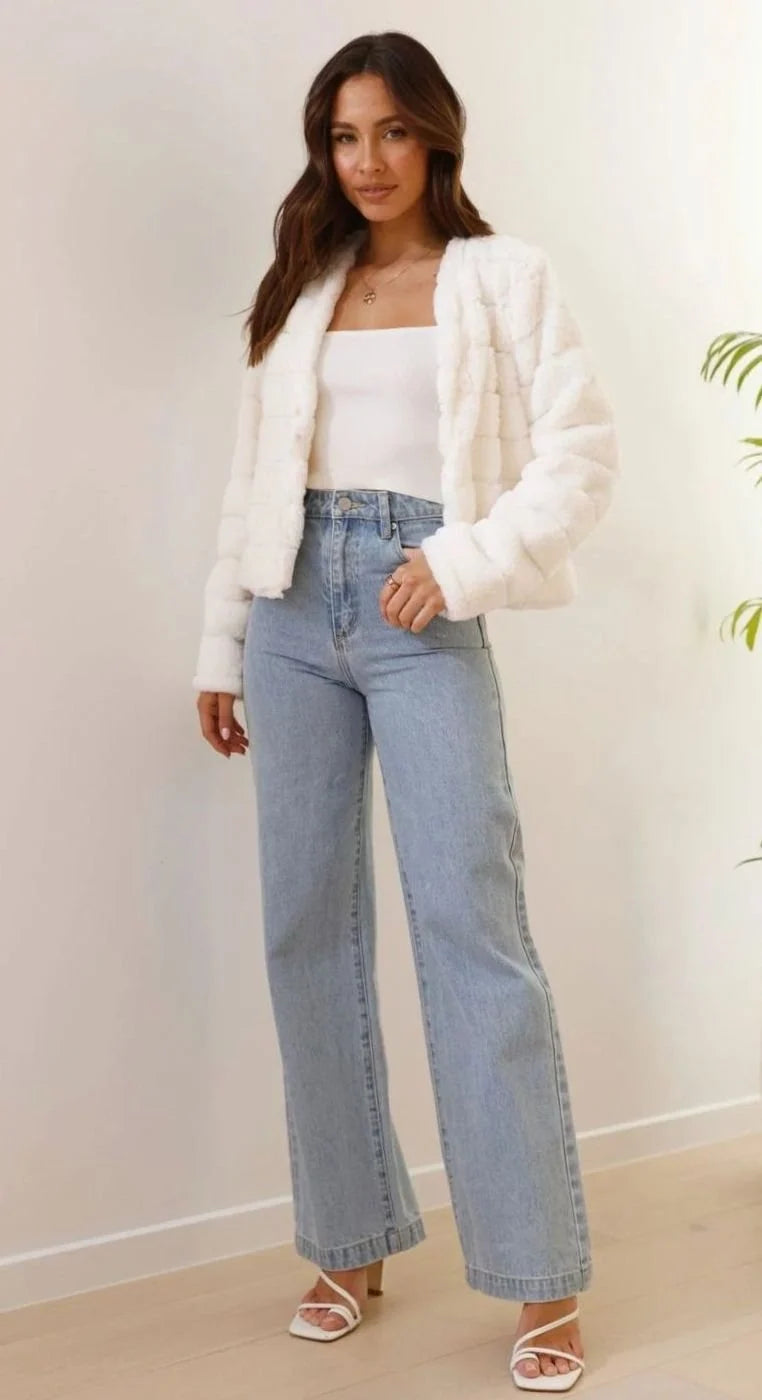 Cropped Jacket Plush Faux Fur Open Front TTS:VEVENT