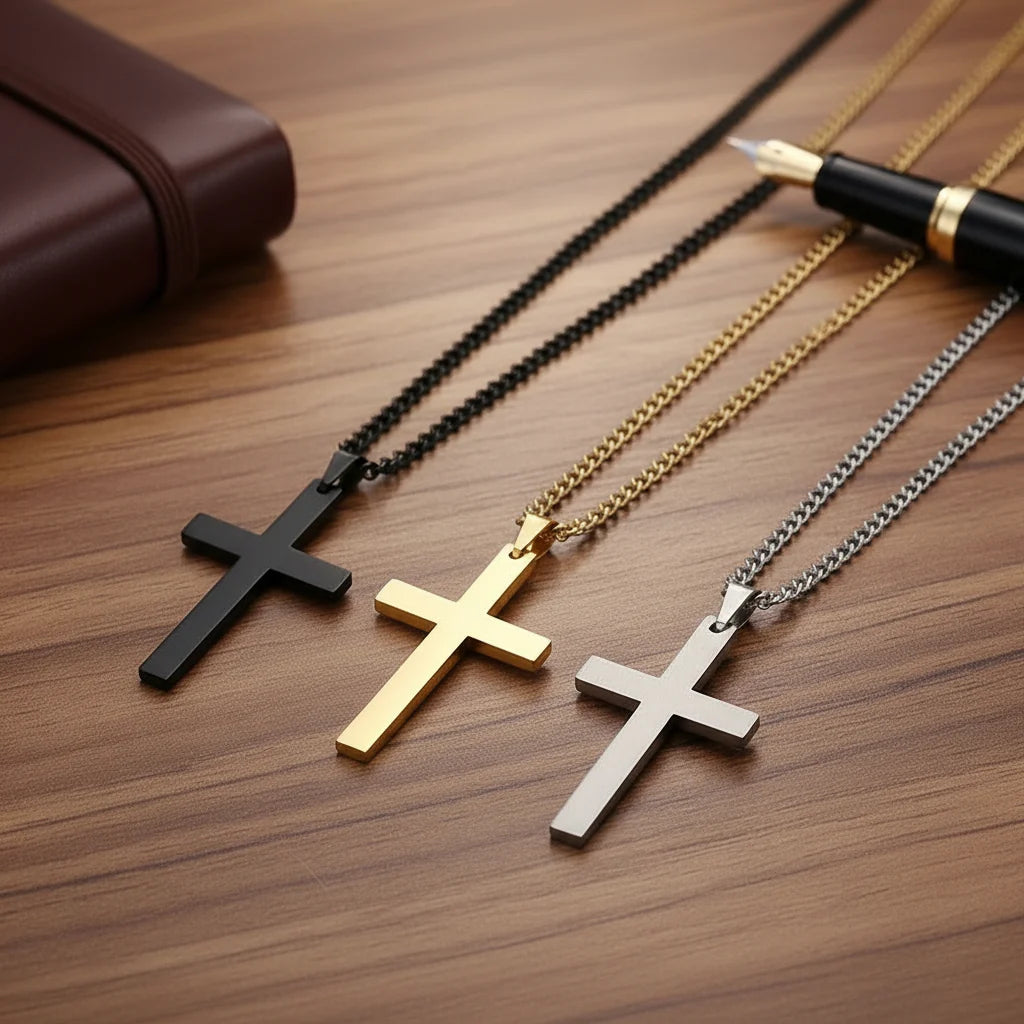 Cross Necklace Stainless Steel Pendant 23.62-Inch Chain