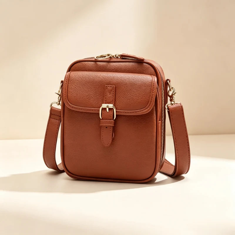 Crossbody Bag Compact Square Anti-Theft Zipper Adjustable Strap