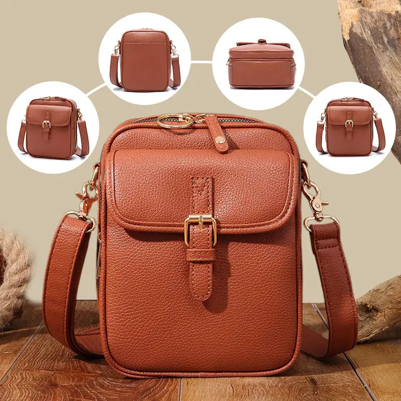 Crossbody Bag Compact Square Anti-Theft Zipper Adjustable Strap