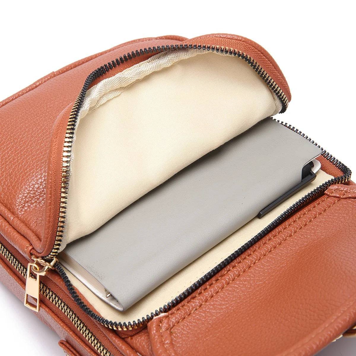 Crossbody Bag Compact Square Anti-Theft Zipper Adjustable Strap