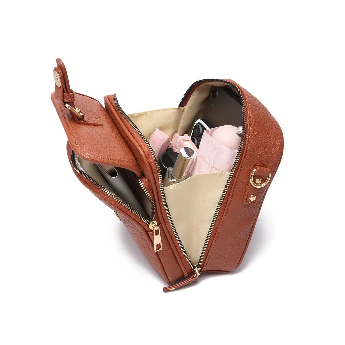 Crossbody Bag Compact Square Anti-Theft Zipper Adjustable Strap