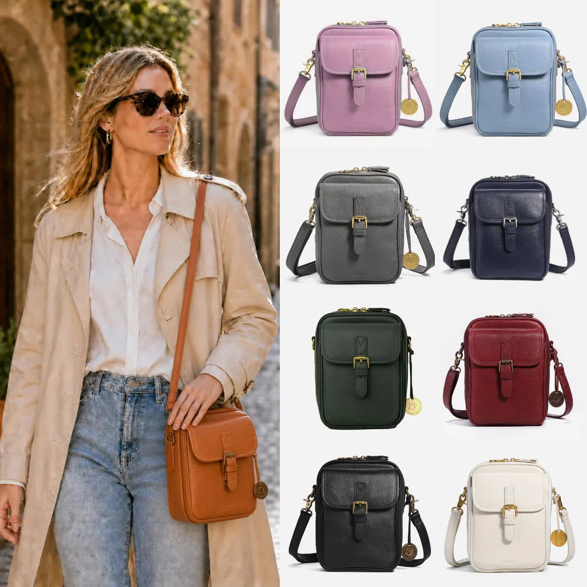 Crossbody Bag RFID-Blocking Wallet Glasses Compartment